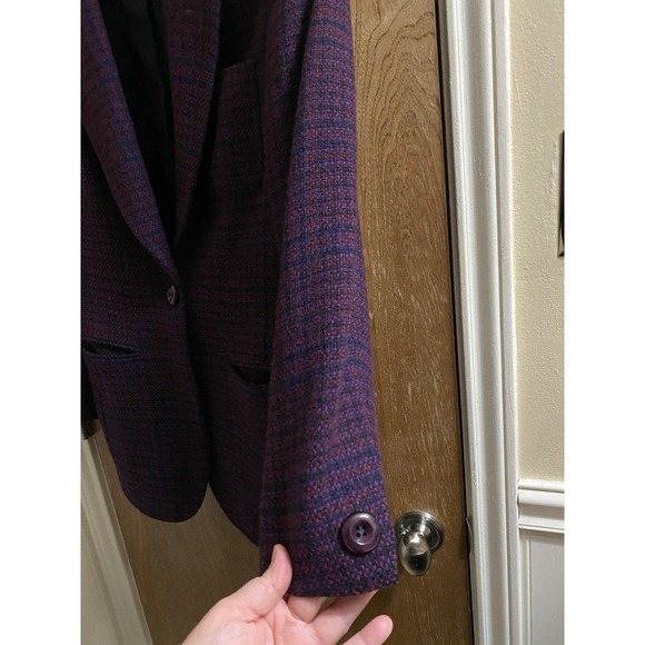 Vintage Liz Claiborne Collection Blazer Jacket Tweed Plaid Wool Purple Womens 6 - Picture 6 of 10